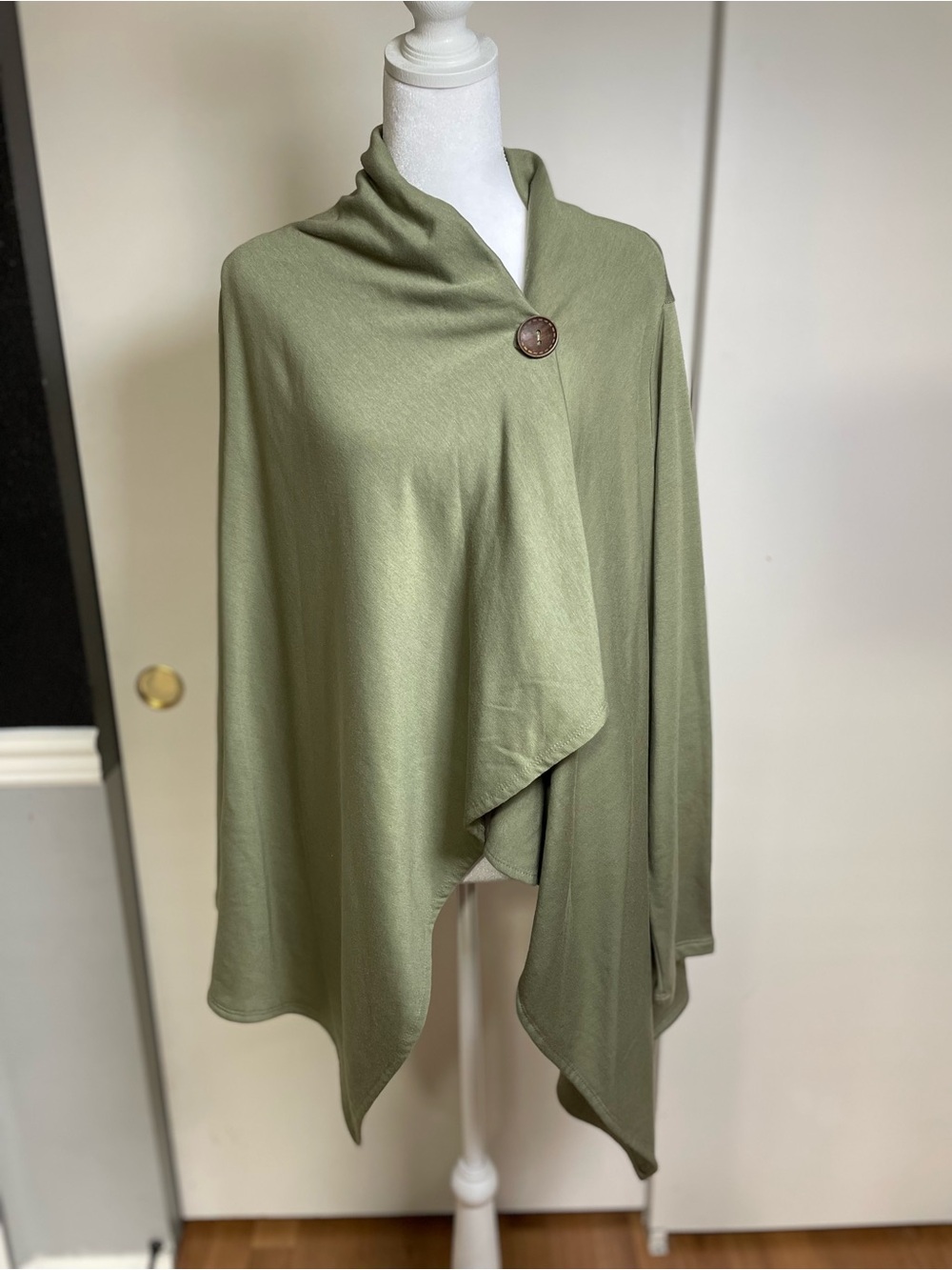 bobeau Olive Green Wrap Poncho with Wooden Button